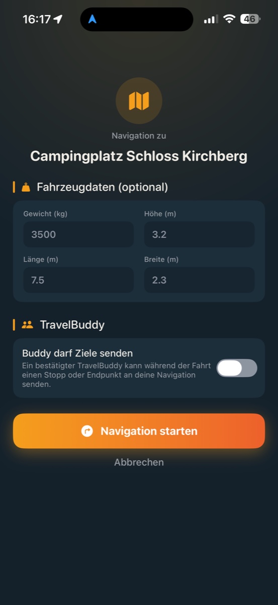 RoadChapter – Navigation mit Fahrzeugmaßen