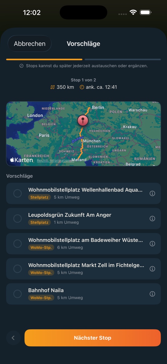 RoadChapter Auto-Planner – Route mit Tagesetappen